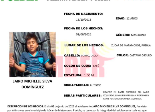 Buscan en Izúcar a menor con autismo reportado como desaparecido
