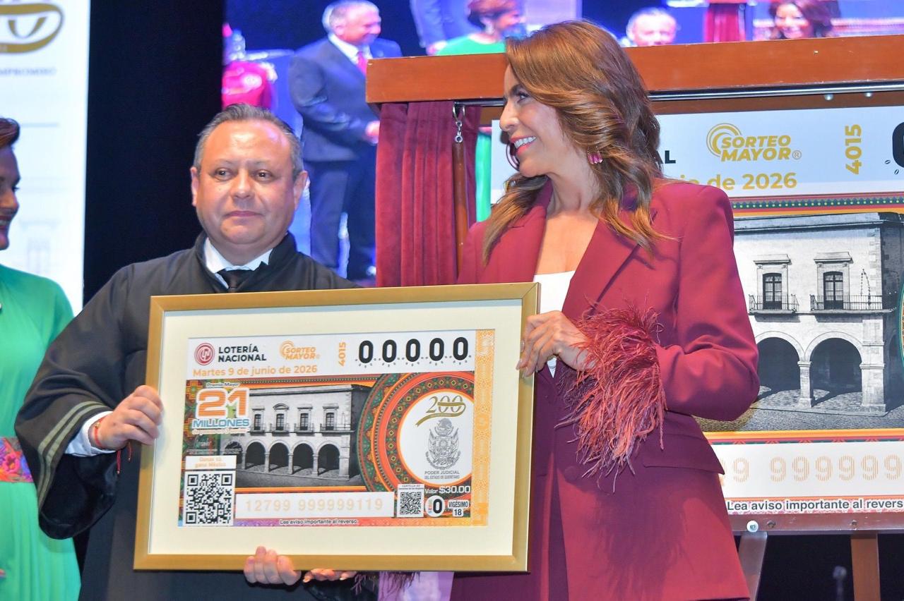 Lotería Nacional celebra bicentenario del Poder Judicial de Querétaro con billete conmemorativo