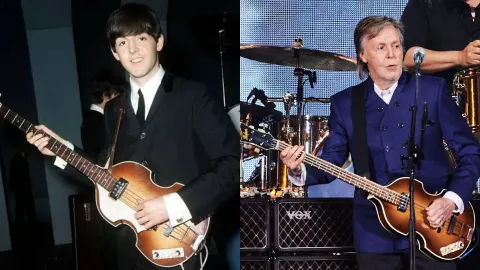 Paul McCartney con su icónico bajo Höfner 