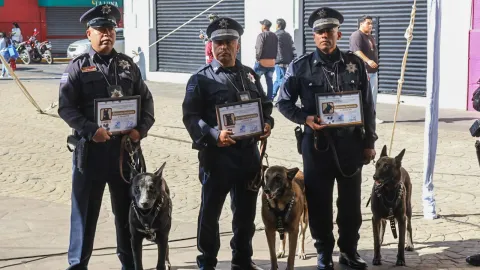 Rex, Boster y Luger, se despiden tras años de servicio en el municipio de Apizaco, Tlaxcala.