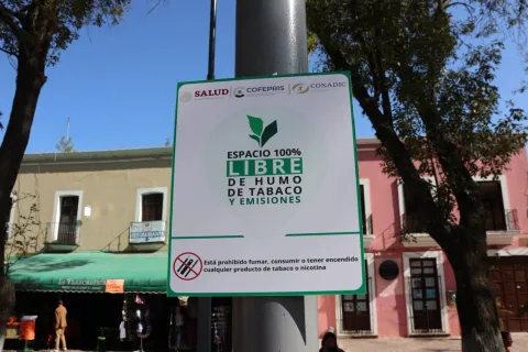 Colocan señalización de áreas 100% libres de humo en el Parque Xicohténcatl, en Tlaxcala.
