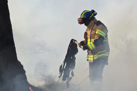 Protección Civil municipal de Tlaxcala y Bomberos del Estado sofocan incendio detrás de La Ocotera.