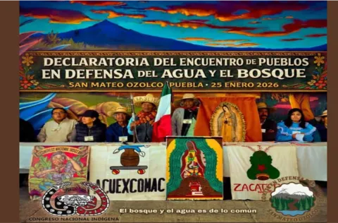 En la comunidad de San Mateo Ozolco, se llevó a cabo un encuentro de pueblos y comunidades que luchan por la defensa del agua y el bosque.
