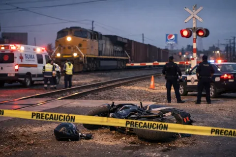 En Puebla motociclista quiere ganarle el paso al tren y pierde una extremidad de su cuerpo.