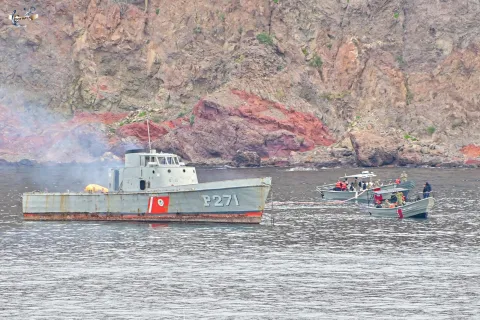 Marina fortalece el Sistema Arrecifal Artificial con la inauguración del Museo Subacuático y hundimiento de un buque, en San Carlos, Sonora.