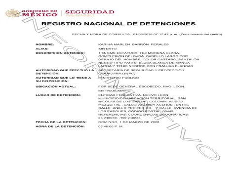 Es detenida Karina Barrón, titular de Desarrollo Humano de Monterrey.