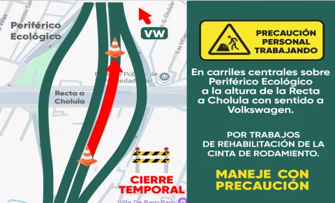 Este sábado estarán cerrados carriles centrales del Periférico Ecológico.