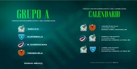 Calendario de la Selección de México para los Centroamericanos y del Caribe 2026.