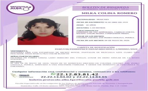 Ayuda a localizar a Milka Colina Romero, desapareció en San Pedro Cholula.